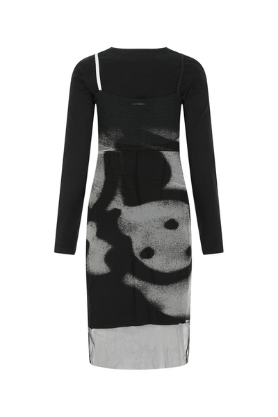 Givenchy Layered Printed Tulle And Cotton-jersey Midi Dress In 001