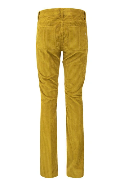 Shop Dondup Newmolly - Velvet Bootcut Trousers In Mustard