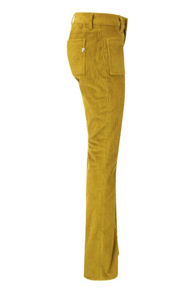 Shop Dondup Newmolly - Velvet Bootcut Trousers In Mustard