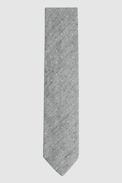 Shop Reiss Levanzo - Soft Grey Silk Textured Polka Dot Tie, One