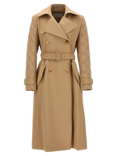 Shop Chloé Embroidered Hooded Trench Coat Coats, Trench Coats In Beige