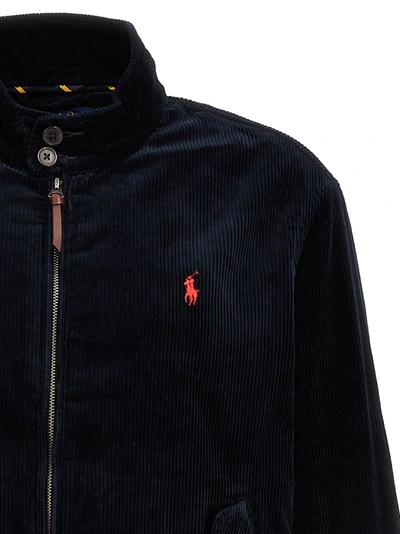Shop Polo Ralph Lauren Logo Embroidery Corduroy Bomber Jacket Casual Jackets, Parka Blue
