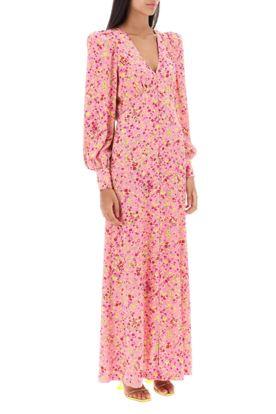 Shop Rotate Birger Christensen Maxi Shirt Dress With Bouffant Sleeves In Pink