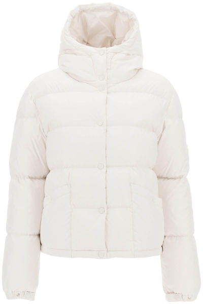 Shop Moncler 'ebre' Cropped Hooded Puffer Jacket In White