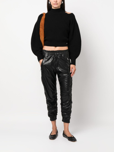 Shop Marant Etoile Ruched Cropped Trousers In 黑色
