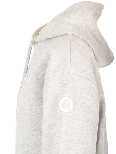 Shop Moncler Hoodie With Crystal Patch In Grey