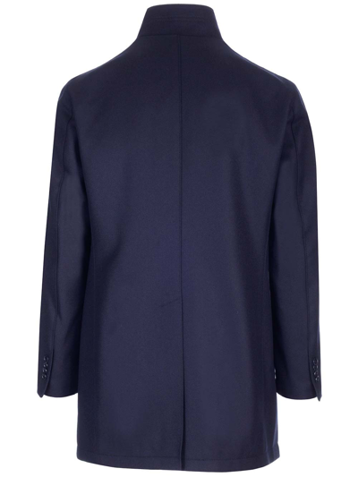 Tagliatore High-collar Long-sleeved Coat In Blue