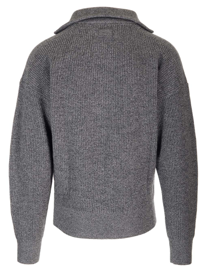 Shop Isabel Marant Rib Knit Zip-up Sweater In Grey