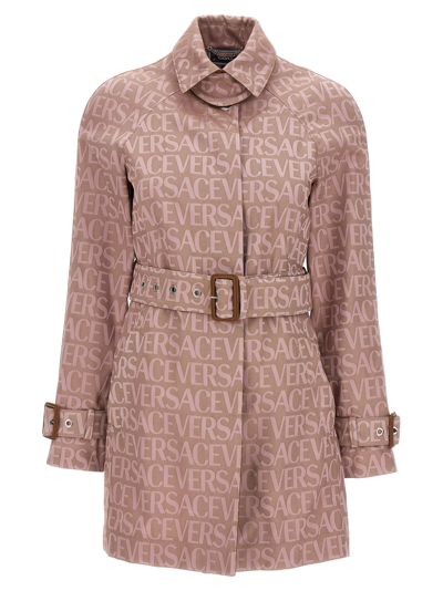 Shop Versace Allover Trench Coat In Pink