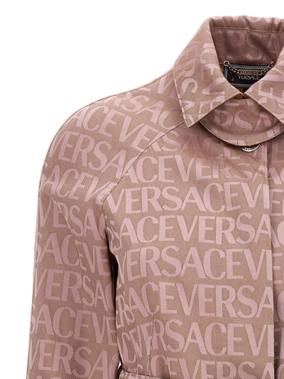 Shop Versace Allover Trench Coat In Pink