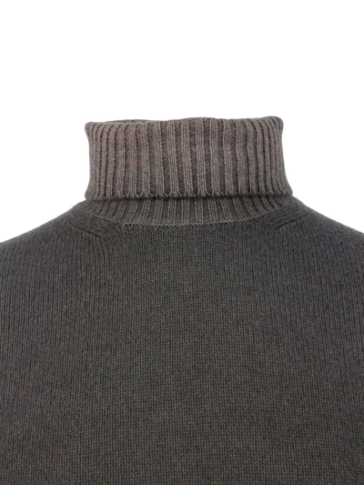 Shop Malo Long-sleeved Turtleneck Sweater In 100% Fine And Soft Virgin Wool With English Rib Knit On The Colla In Brown
