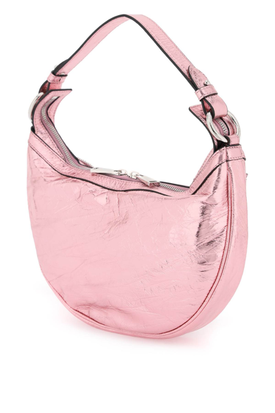Shop Versace Metallic Leather Repeat Hobo Bag In Baby Pink New Palladium (metallic)