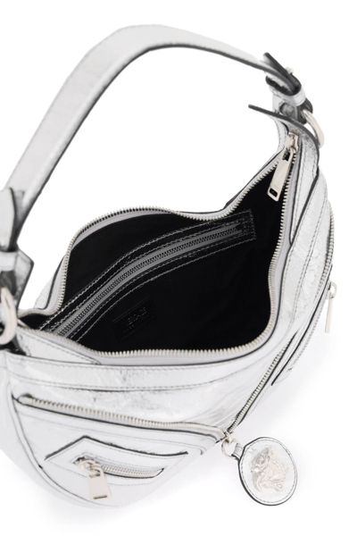 Shop Versace Metallic Leather Repeat Hobo Bag In Silver Palladium (silver)