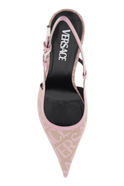 Shop Versace Allover Slingback Pumps In Beige Baby Pink New Palla (pink)