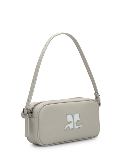 Shop Courrèges Leather Baguette Bag In Mastic Grey