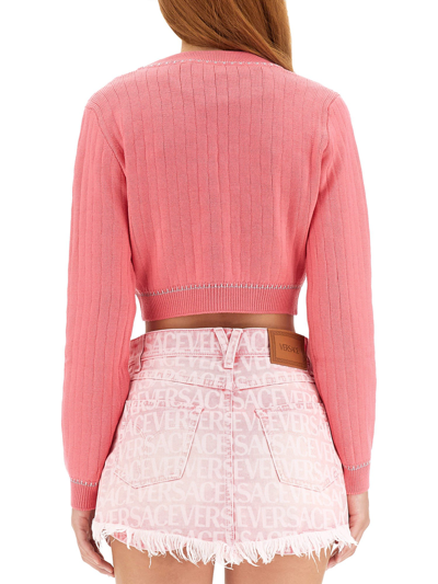Shop Versace Short Knitted Cardigan In Fucsia
