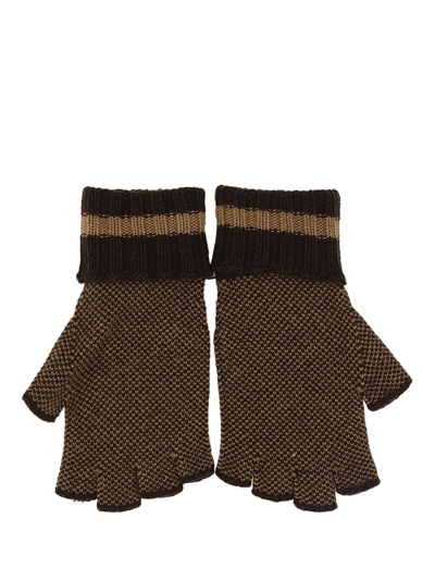 Shop Gucci Canvlov Gloves In Beige/dark Brown