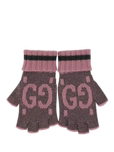 Shop Gucci Canvlov Gloves In Graphite/pink