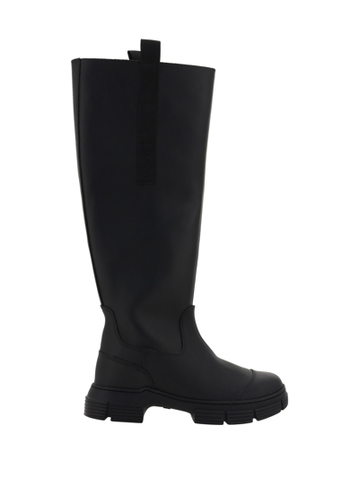 Shop Ganni Country Boots In Black
