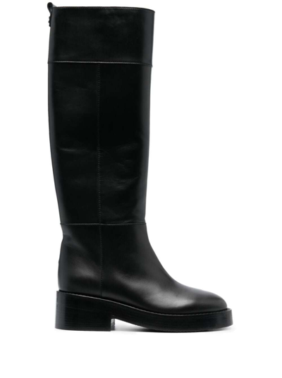 Shop Casadei Black High-boots With Block Heel In Smooth Leather Woman