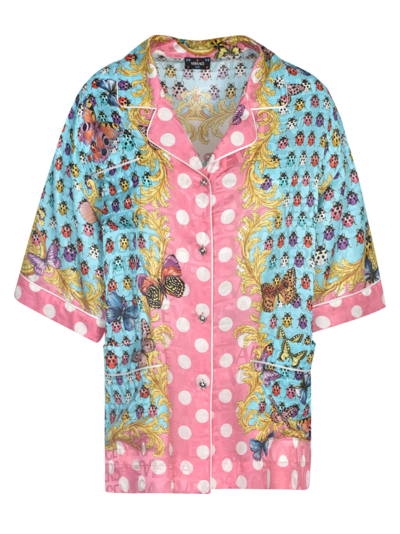 Shop Versace Printed Short-sleeved Shirt In Pink/light Blue