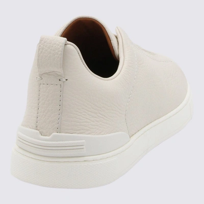 Shop Ermenegildo Zegna Zegna Ivory Leather Triple Stitch Sneakers In White