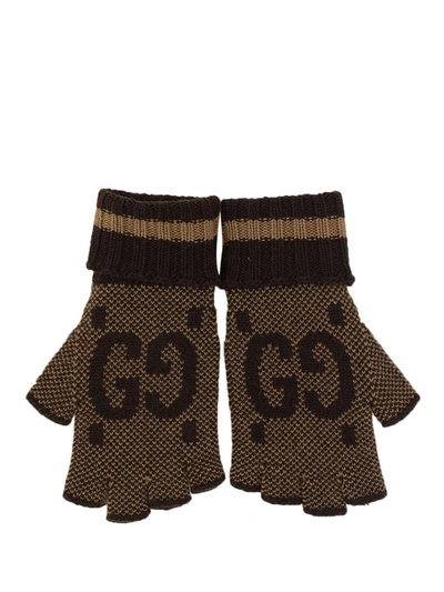 Shop Gucci Gloves In Beige/dark Brown