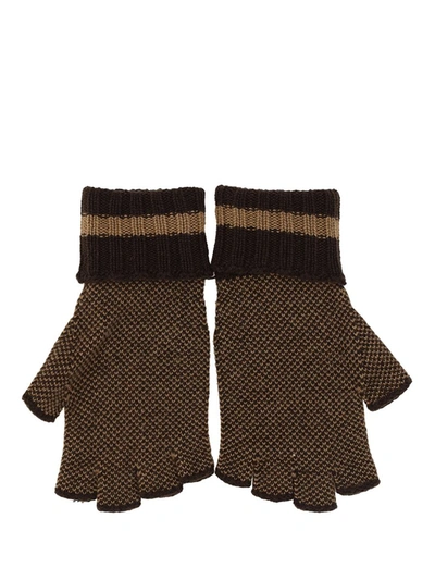 Shop Gucci Gloves In Beige/dark Brown