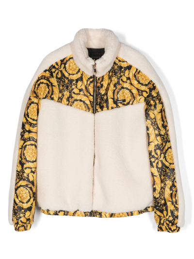 Shop Versace Neutral Barocco-print Fleece Jacket In White