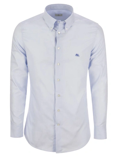 Shop Etro Embroidered Logo Shirt In Light Blue