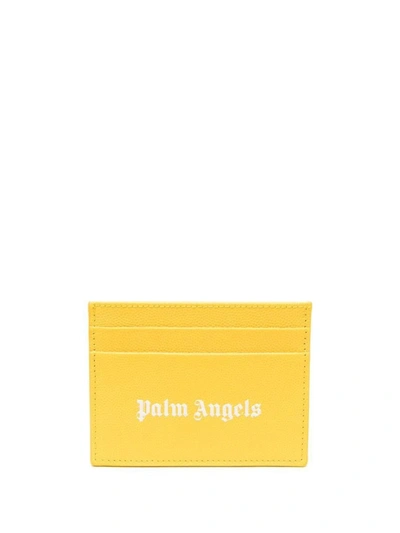 Shop Palm Angels Leather Credit Card Case In Yellow