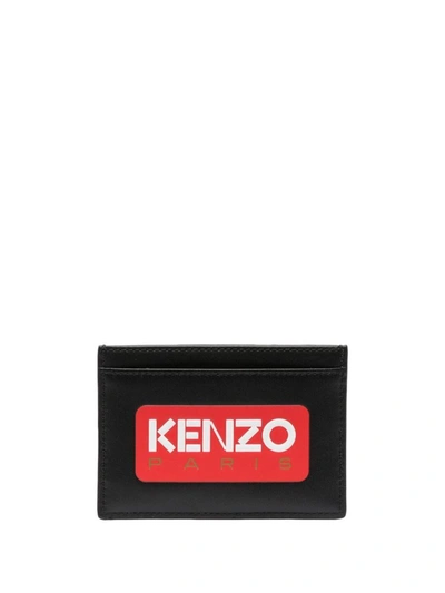 Shop Kenzo Logo Leather Credit Card Case In Black