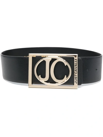 Shop Just Cavalli Leather Belt With Logo Buckle In Black