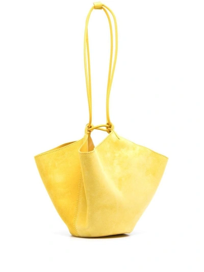 Shop Khaite Lotus Leather Mini Drawstring Bag In Yellow