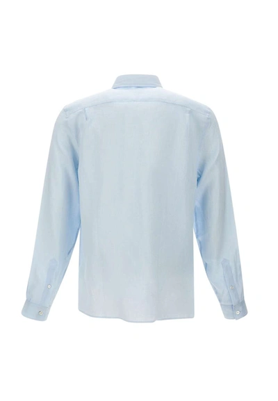 Shop Lacoste Linen Shirt In Blue