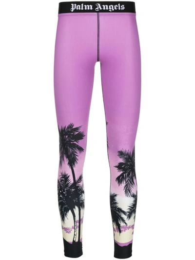 Shop Palm Angels Pink Sunset Logo Leggings In Purple