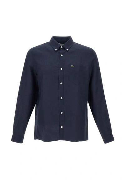 Shop Lacoste Linen Shirt In Blue