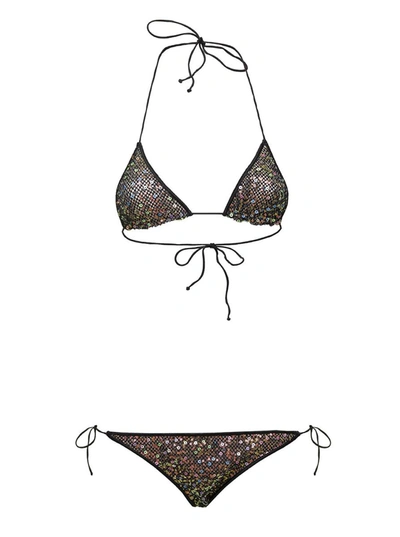 Shop Oseree Black And Multicolored Bikini With Sequins All-over In Polyester Woman