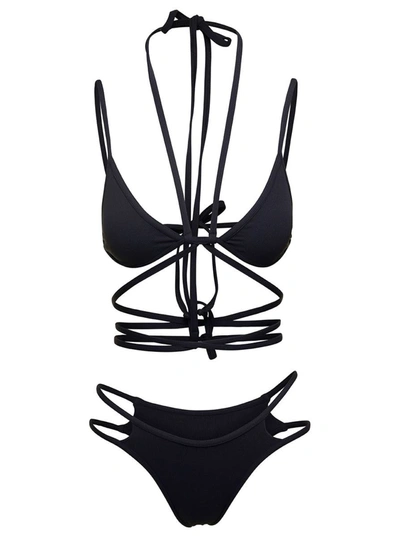 Shop Andreädamo Black Triangle Bikini With Crossed Laces In Stretch Polyamide Woman