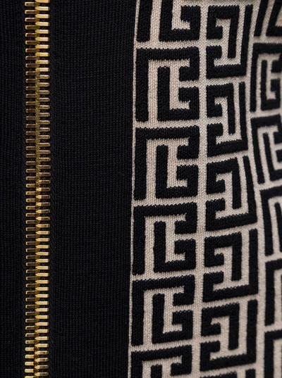 Shop Balmain Black Monogram Minidress With Logo Print All-over In Wool Blend Woman