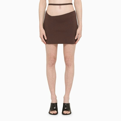 Shop Andreädamo Andreādamo Asymmetrical Low-waisted Miniskirt In Brown