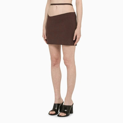 Shop Andreädamo Andreādamo Asymmetrical Low-waisted Miniskirt In Brown
