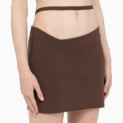 Shop Andreädamo Andreādamo Asymmetrical Low-waisted Miniskirt In Brown