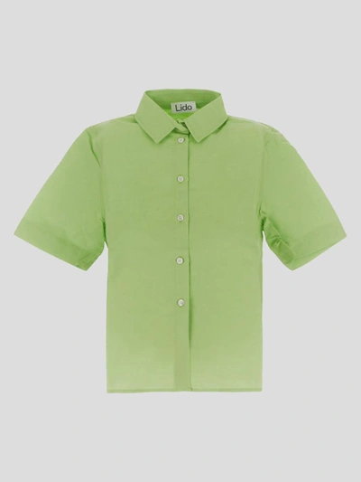 Shop Lido Shirt In <p> Shirt In Green Linen And Cotton With Crop