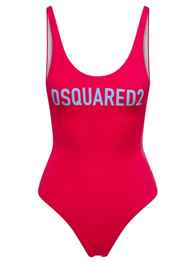 Shop Dsquared2 Red One Piece Swimsuit With Lettering In Nylon Stretch Woman