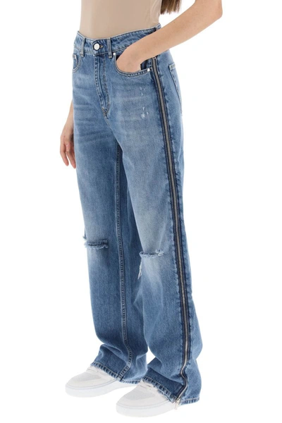 Shop Stella Mccartney Straight Leg Jeans With Zippers In Blue
