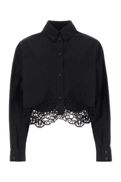Burberry Cropped Button-front Blouse With Lace Trim In Black