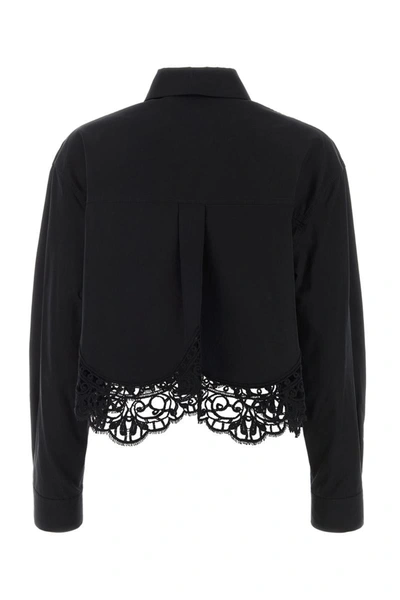 Burberry Cropped Button-front Blouse With Lace Trim In Black