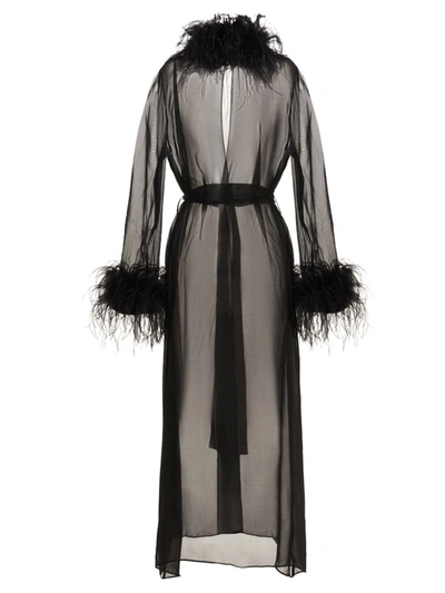 Shop Oseree Oséree Feather Silk Dressing Gown In Black