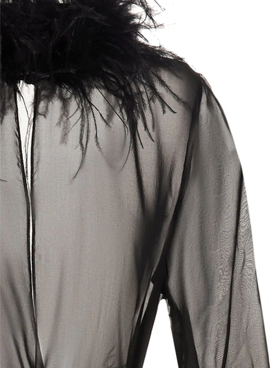 Shop Oseree Oséree Feather Silk Dressing Gown In Black